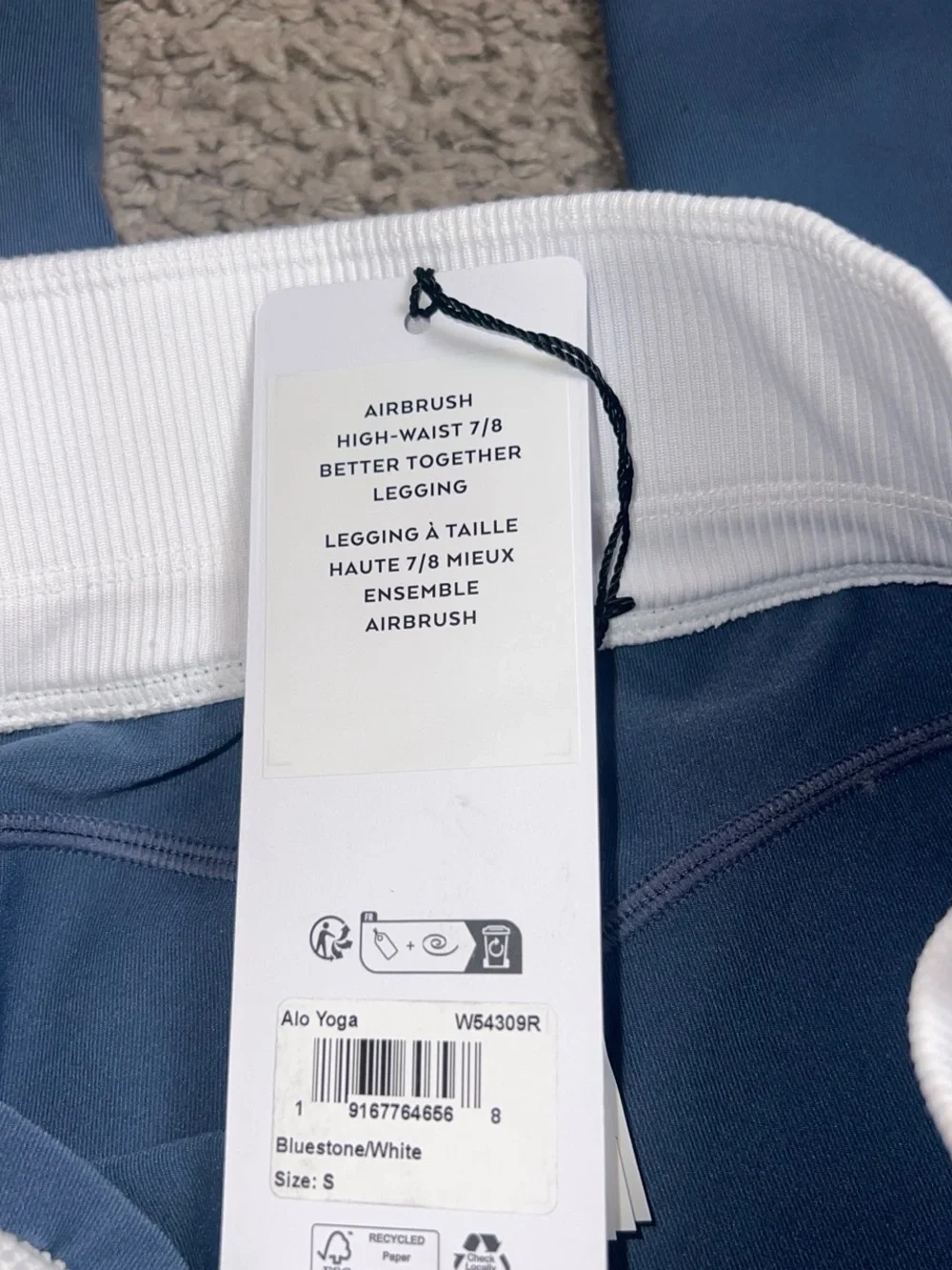 ALO BLUESTONE/WHITW AIRBRUSH HW 7/8 BETTER TOGETHER LEGGING SIZE S